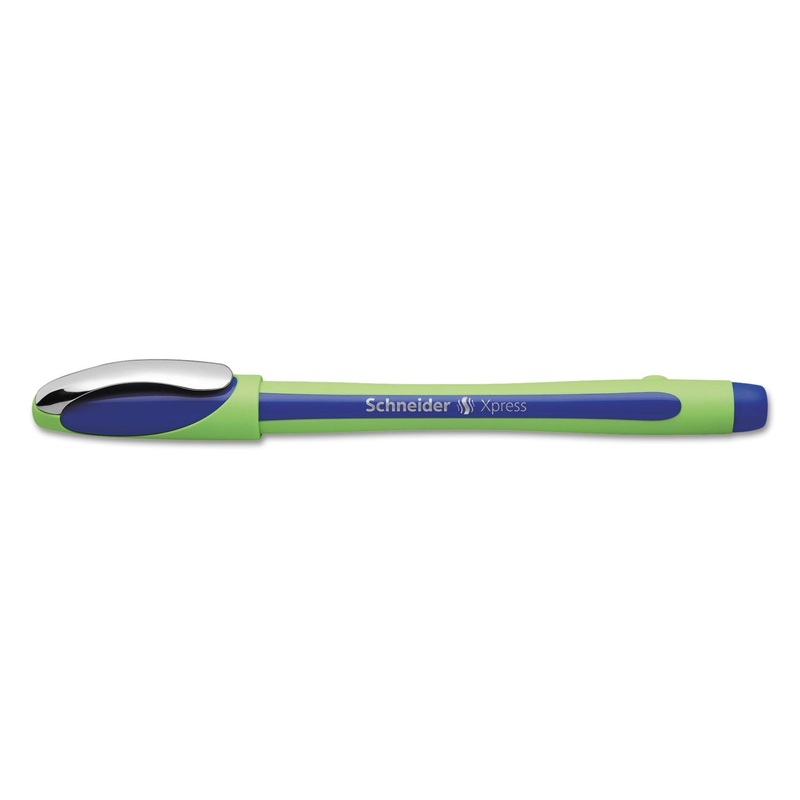 SCHNEIDER XPRESS FINELINER STICK PEN, 0.8MM, BLUE INK, BLUE/GREEN BARREL, 10/BOX