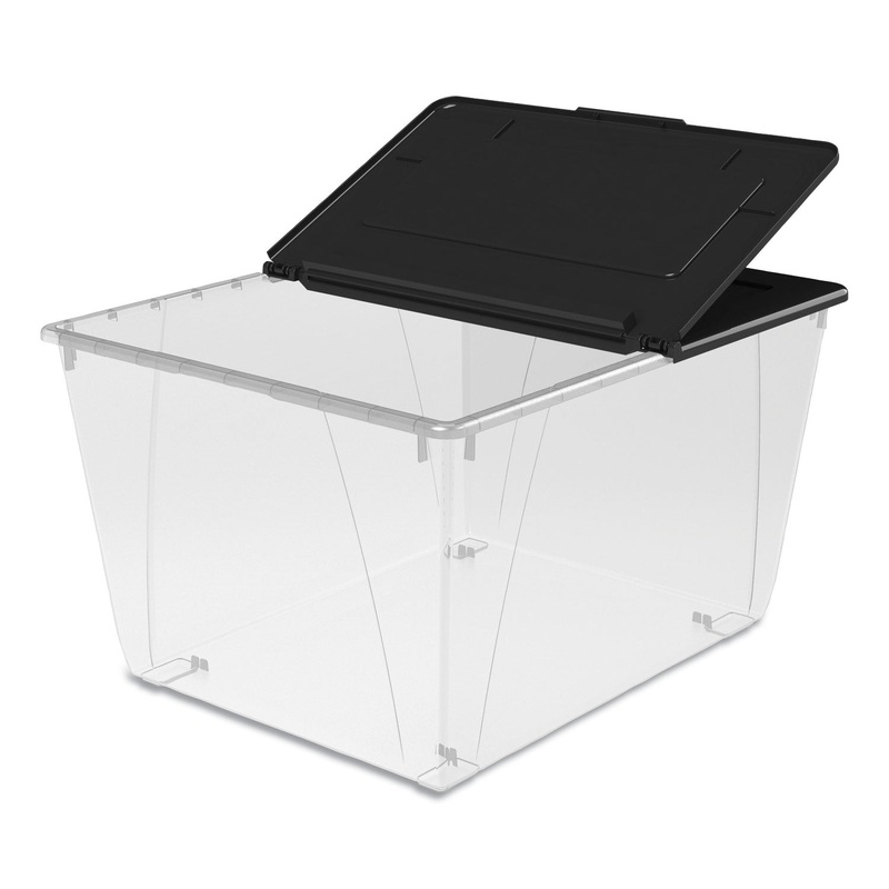 STORAGE TOTE, 22.7W X 18.25D X 12.86H, TRANSLUCENT/BLACK