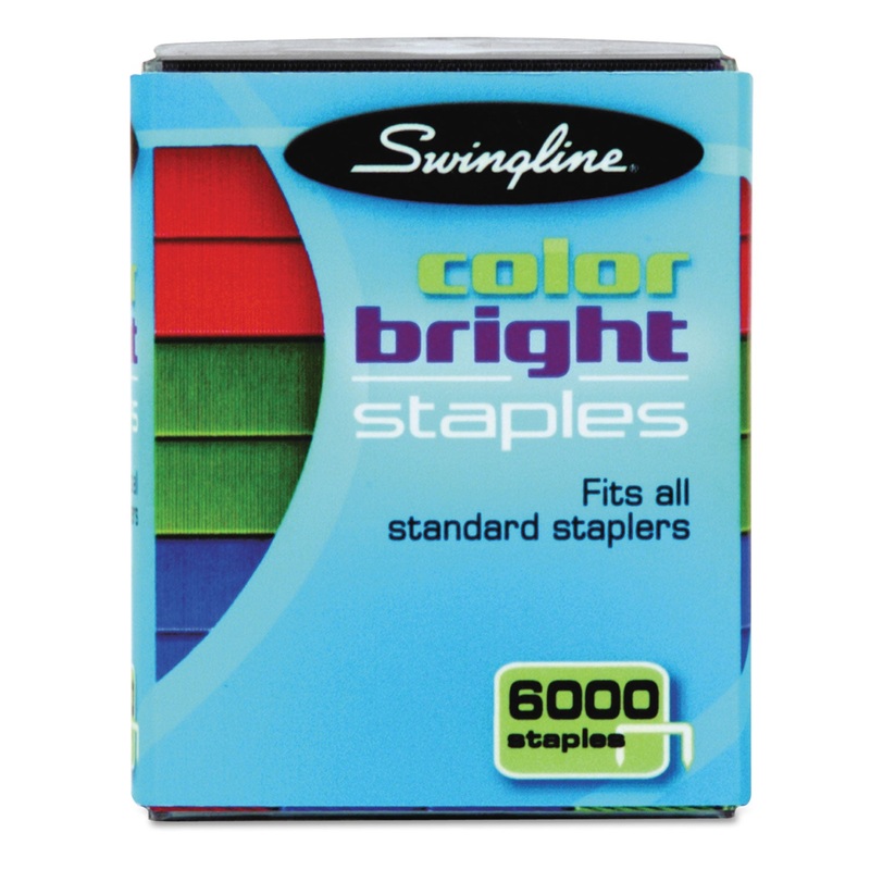 COLOR BRIGHT STAPLES, 0.25″ LEG, 0.5″ CROWN, ASSORTED, 6,000/PACK