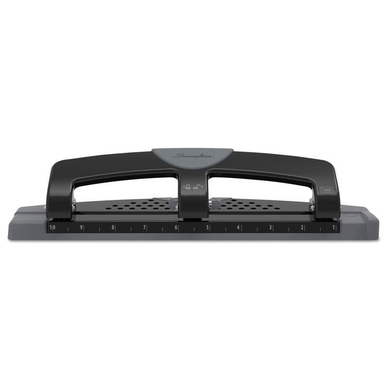 12-Sheet Smarttouch Three-Hole Punch, 9/32″ Holes, Black/gray