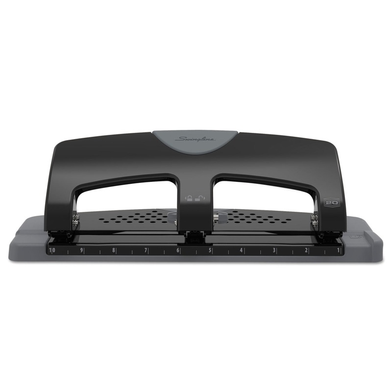 20-Sheet Smarttouch Three-Hole Punch, 9/32″ Holes, Black/gray