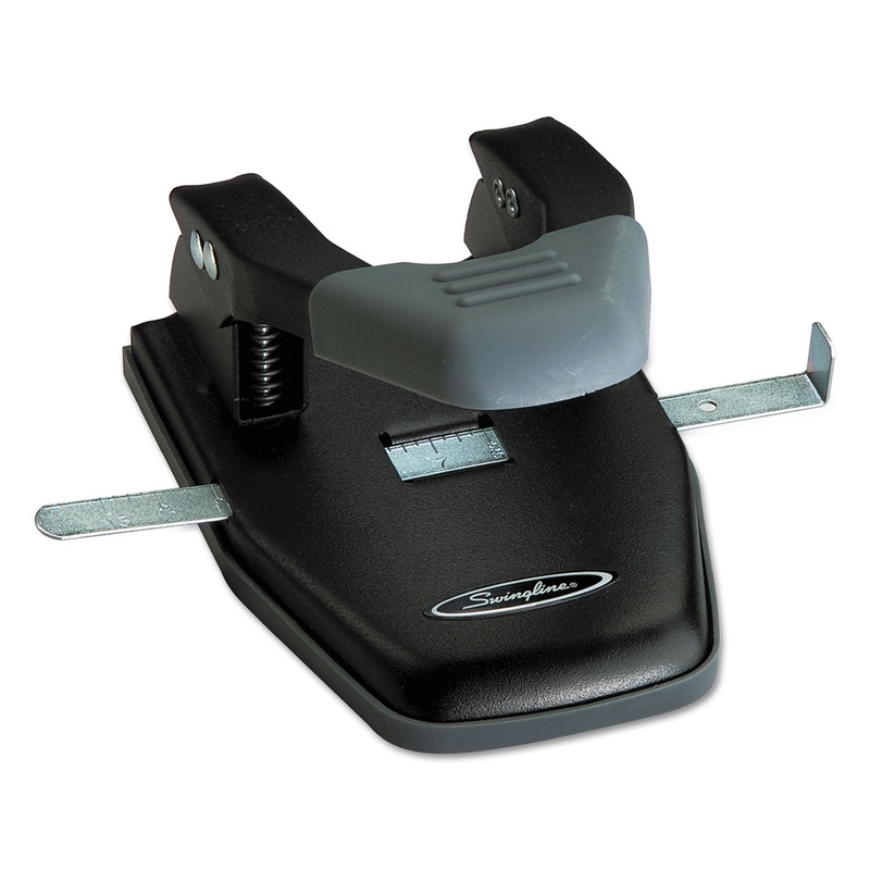 28-Sheet Comfort Handle Steel Two-Hole Punch, 1/4″ Holes, Black/gray