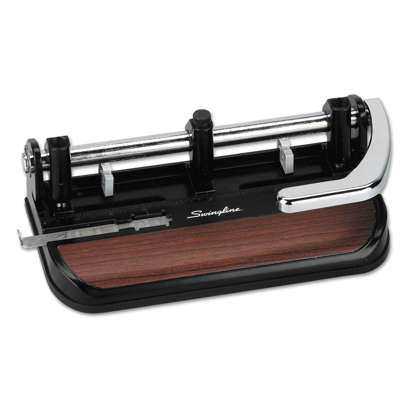 40-Sheet Heavy-Duty Lever Action 2-To-7-Hole Punch, 11/32″ Hole, Black/woodgrain