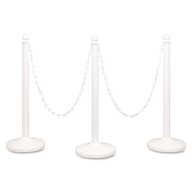 Crowd Control Stanchions, Plastic, 14 X 39, White, 6/box