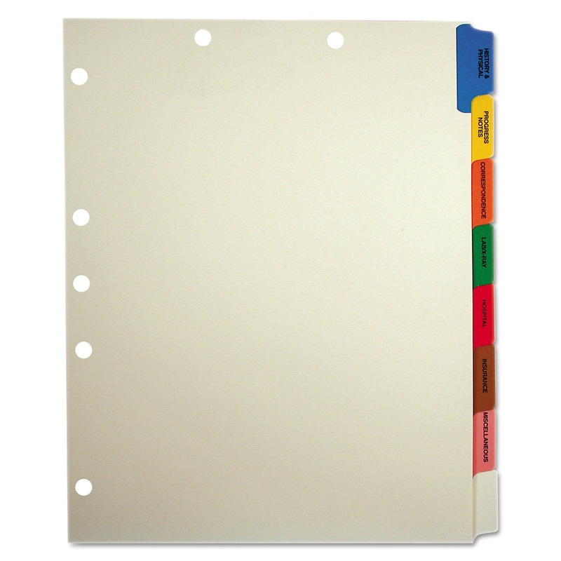 SIDE TAB MEDICAL CHART DIVIDER SETS, 8-TAB, ASSORTED MEDICAL, 11 X 9, MANILA, 40 SETS