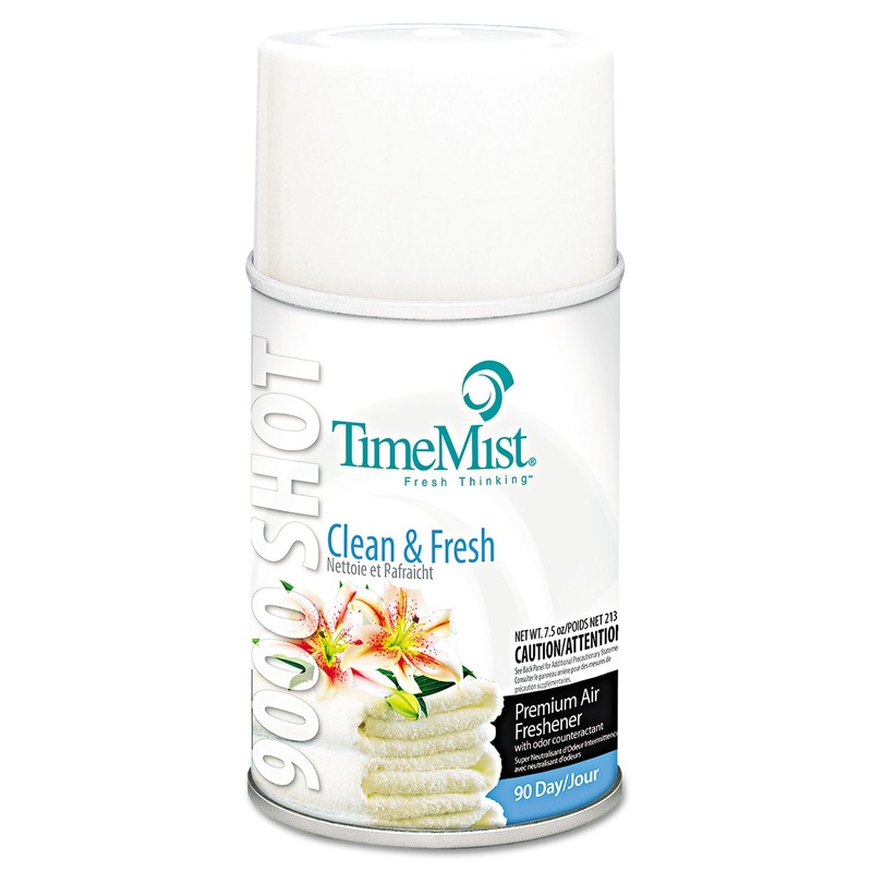 9000 SHOT METERED AIR FRESHENER REFILL, CLEAN N’ FRESH, 7.5 OZ AEROSOL, 4/CARTON