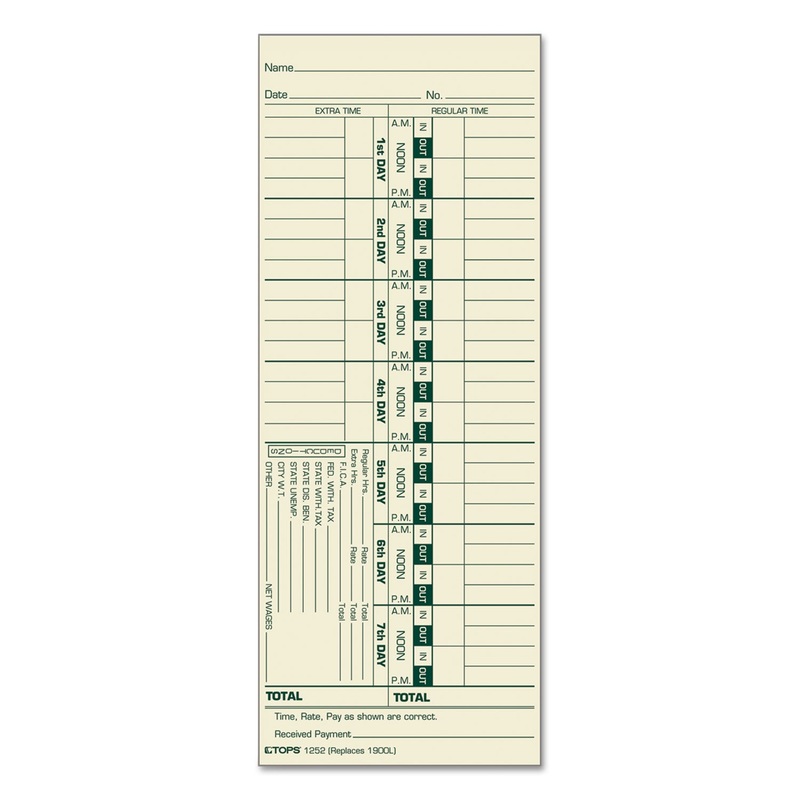 Time Card For Acroprint And Lathem, Weekly, 3 1/2 X 9, 500/box