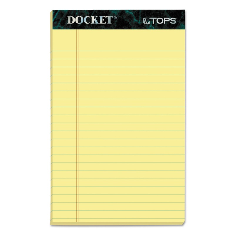 DOCKET RULED PERFORATED PADS, NARROW RULE, 5 X 8, CANARY, 50 SHEETS, 12/PACK