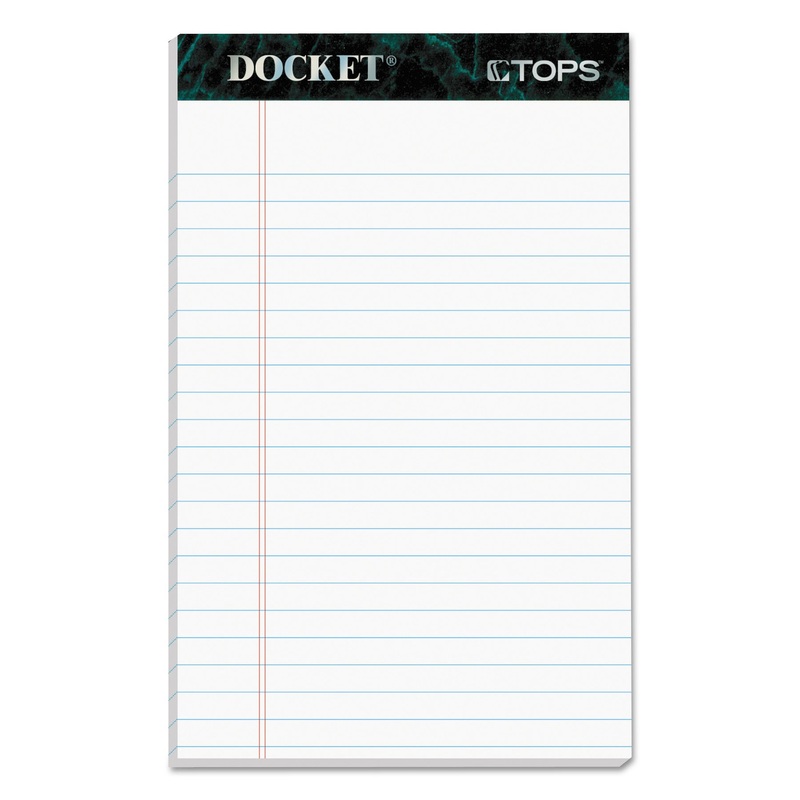 DOCKET RULED PERFORATED PADS, NARROW RULE, 5 X 8, WHITE, 50 SHEETS, 12/PACK