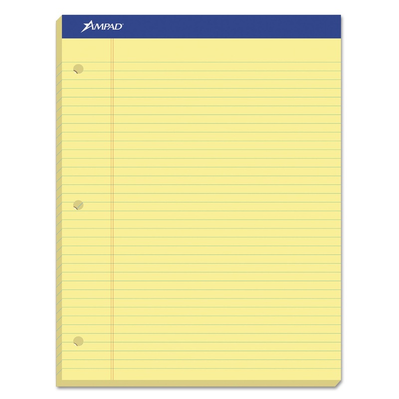 DOUBLE SHEET PADS, MEDIUM/COLLEGE RULE, 8.5 X 11.75, CANARY, 100 SHEETS