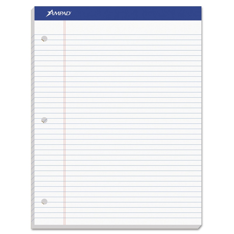 DOUBLE SHEET PADS, MEDIUM/COLLEGE RULE, 8.5 X 11.75, WHITE, 100 SHEETS