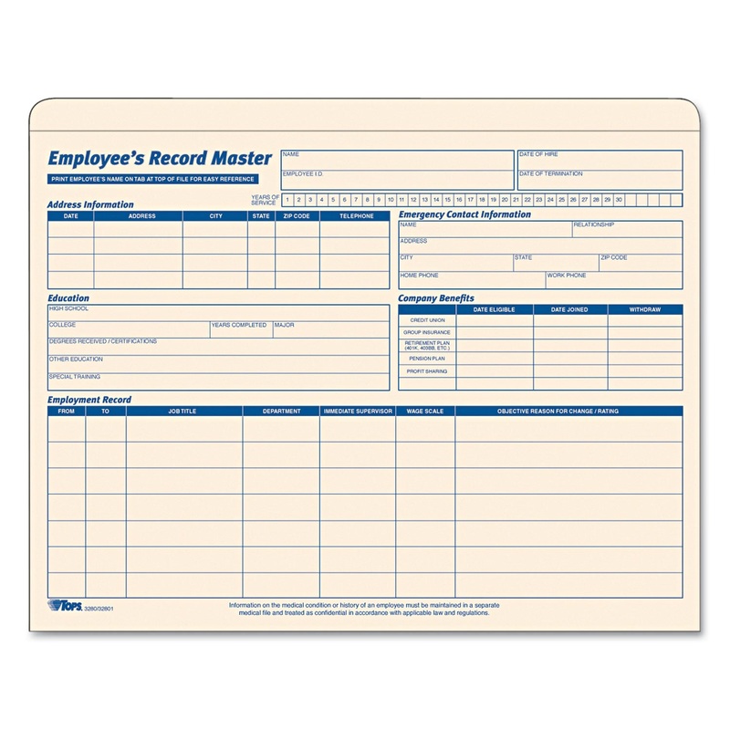 EMPLOYEE RECORD MASTER FILE JACKET, STRAIGHT TAB, LETTER SIZE, MANILA, 15/PACK