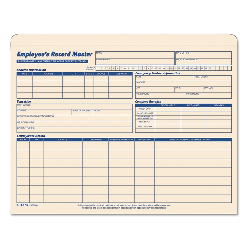 EMPLOYEE RECORD MASTER FILE JACKET, STRAIGHT TAB, LETTER SIZE, MANILA, 20/PACK