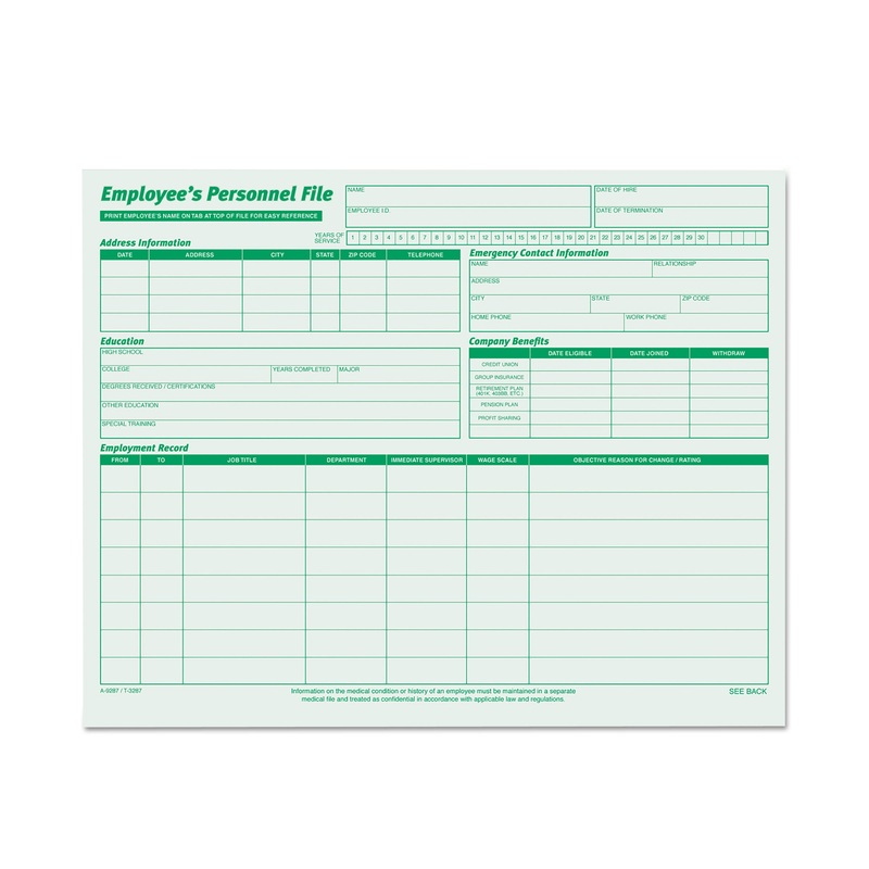 EMPLOYEE’S RECORD FILE FOLDERS, STRAIGHT TAB, LETTER SIZE, GREEN, 20/PACK