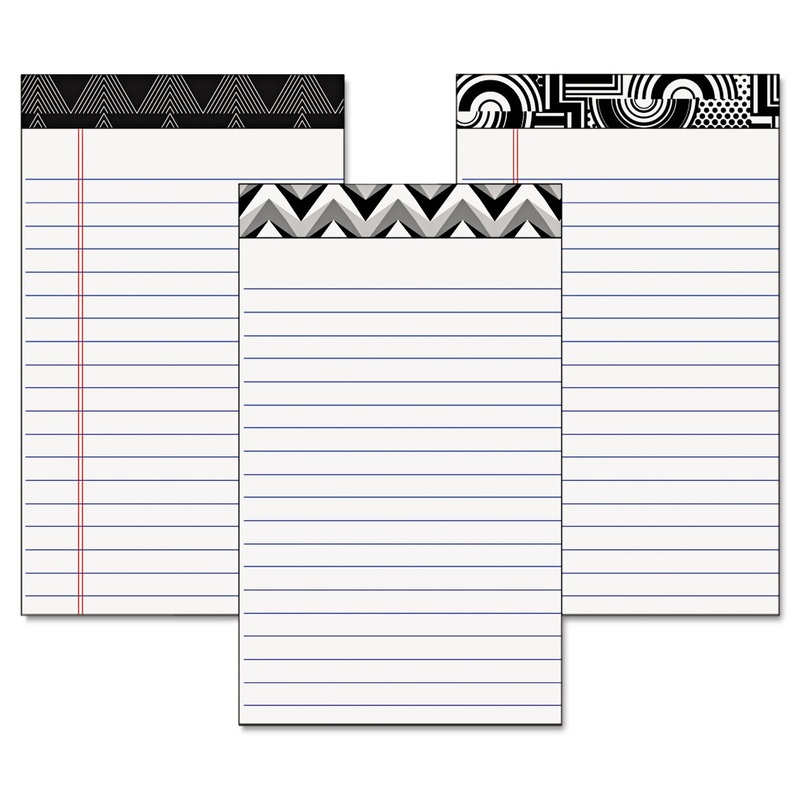 FASHION LEGAL PADS, NARROW RULE, 5 X 8, WHITE, 50 SHEETS, 6/PACK