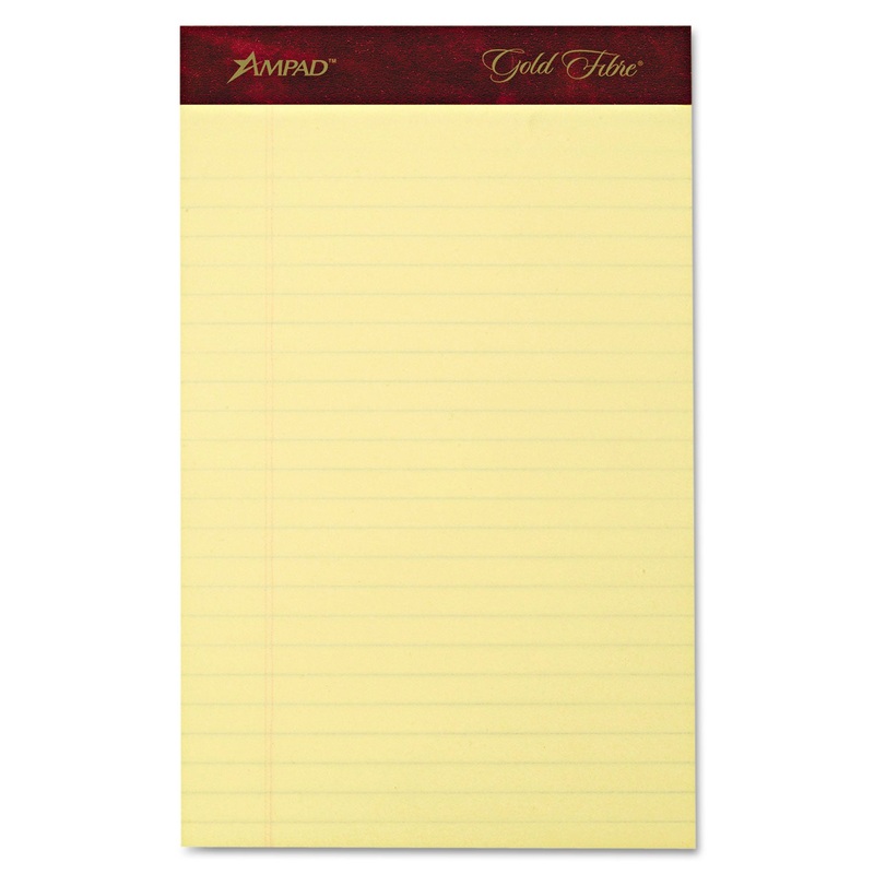 GOLD FIBRE WRITING PADS, NARROW RULE, 5 X 8, CANARY, 50 SHEETS, 4/PACK