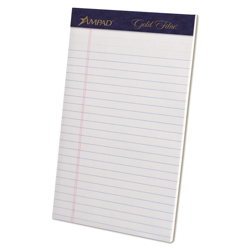 GOLD FIBRE WRITING PADS, NARROW RULE, 5 X 8, WHITE, 50 SHEETS, 4/PACK