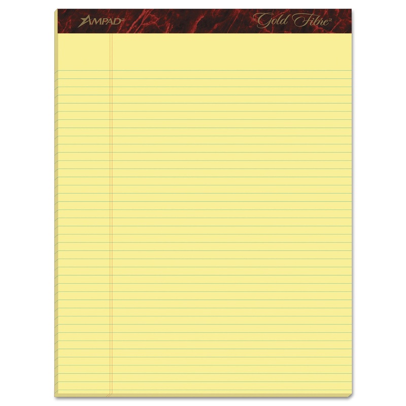 GOLD FIBRE WRITING PADS, NARROW RULE, 8.5 X 11.75, CANARY, 50 SHEETS, DOZEN