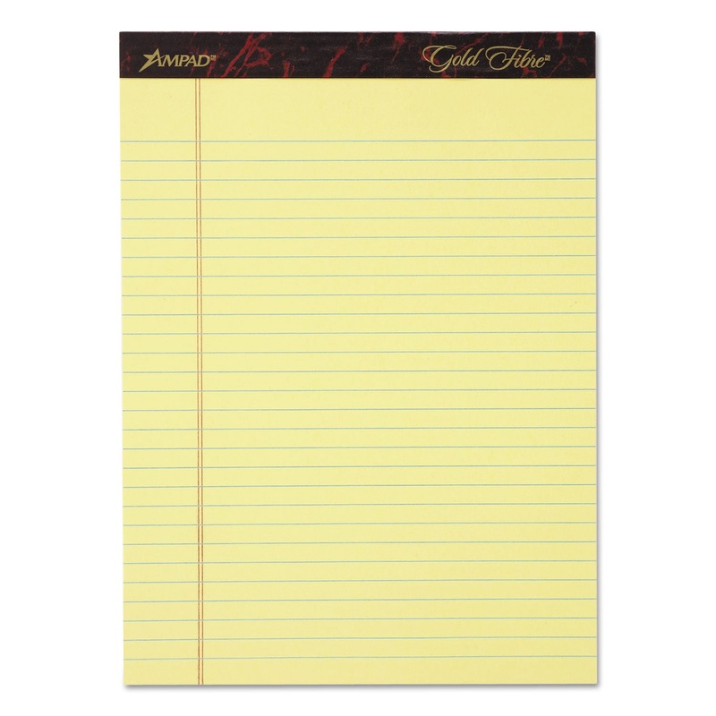 GOLD FIBRE WRITING PADS, WIDE/LEGAL RULE, 8.5 X 11.75, CANARY, 50 SHEETS, 4/PACK