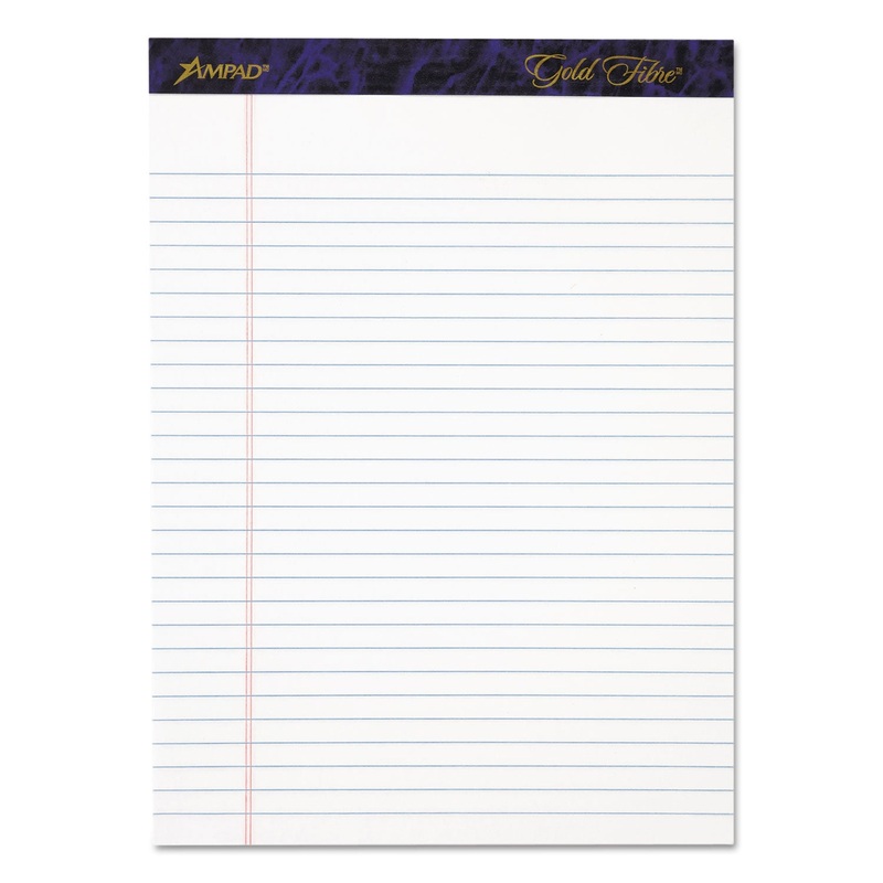 GOLD FIBRE WRITING PADS, WIDE/LEGAL RULE, 8.5 X 11.75, WHITE, 50 SHEETS, 4/PACK