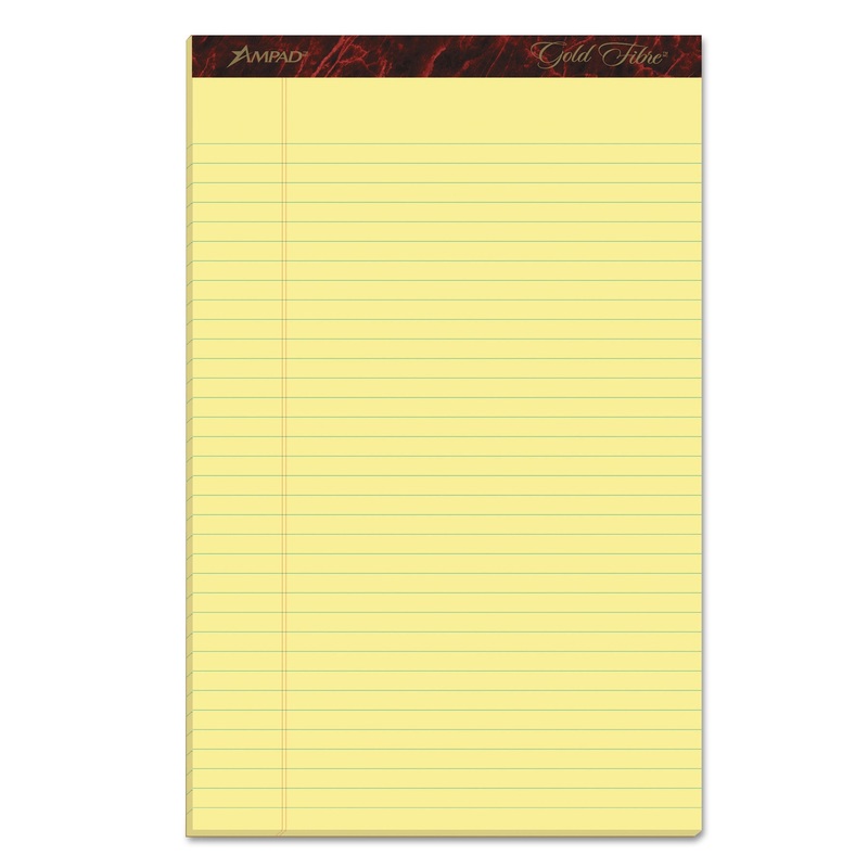 GOLD FIBRE WRITING PADS, WIDE/LEGAL RULE, 8.5 X 14, CANARY, 50 SHEETS, DOZEN
