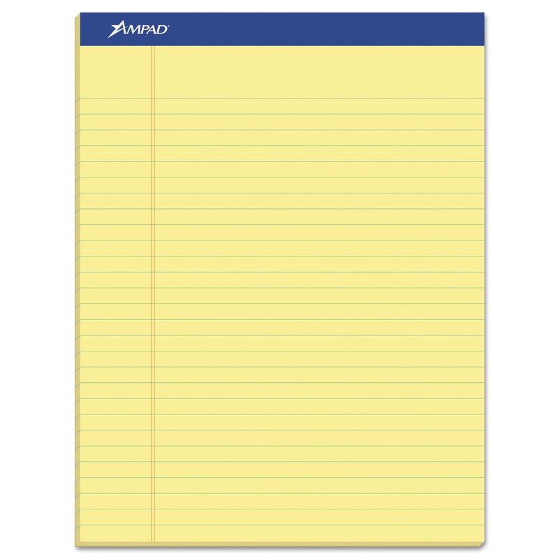 PERFORATED WRITING PADS, WIDE/LEGAL RULE, 8.5 X 11.75, CANARY, 50 SHEETS, DOZEN