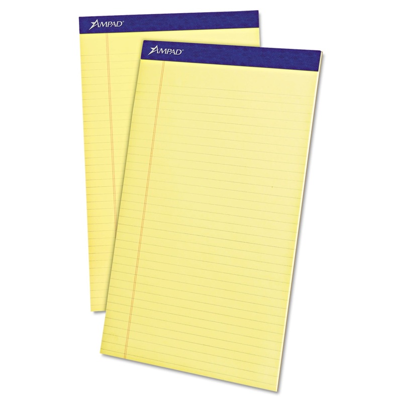 PERFORATED WRITING PADS, WIDE/LEGAL RULE, 8.5 X 14, CANARY, 50 SHEETS, DOZEN