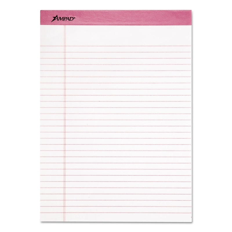 PINK WRITING PADS, WIDE/LEGAL RULE, 8.5 X 11, WHITE, 50 SHEETS, 6/PACK