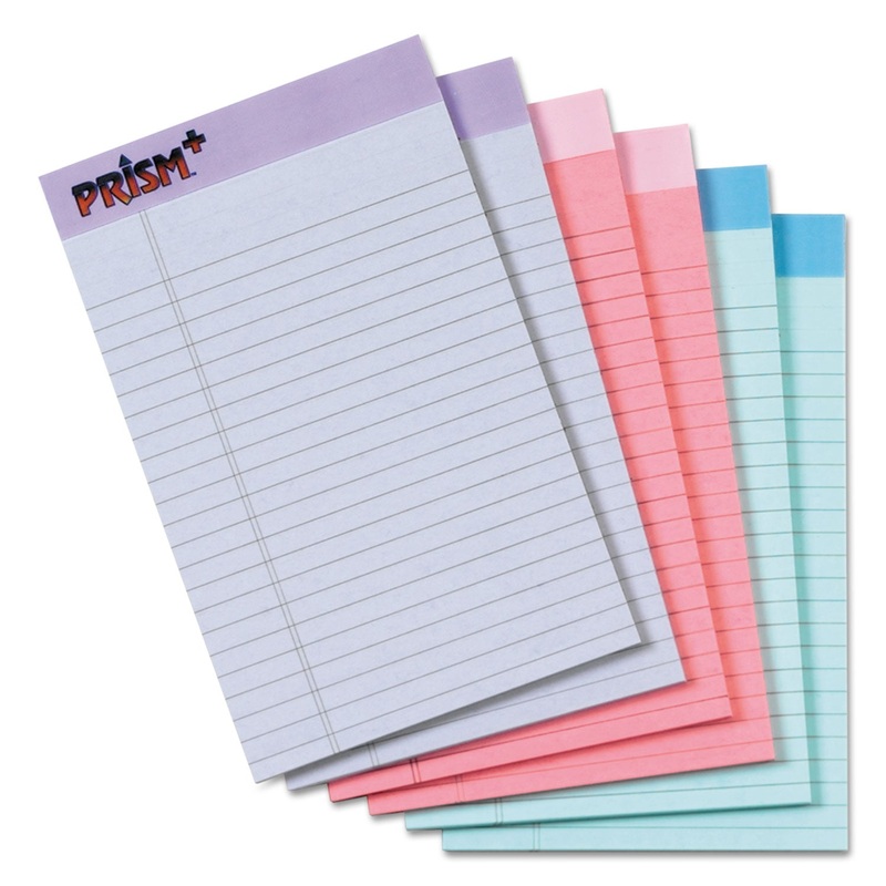 PRISM + WRITING PADS, NARROW RULE, 5 X 8, ASSORTED PASTEL SHEET COLORS, 50 SHEETS, 6/PACK