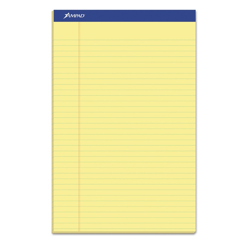 RECYCLED WRITING PADS, WIDE/LEGAL RULE, 8.5 X 14, CANARY, 50 SHEETS, DOZEN