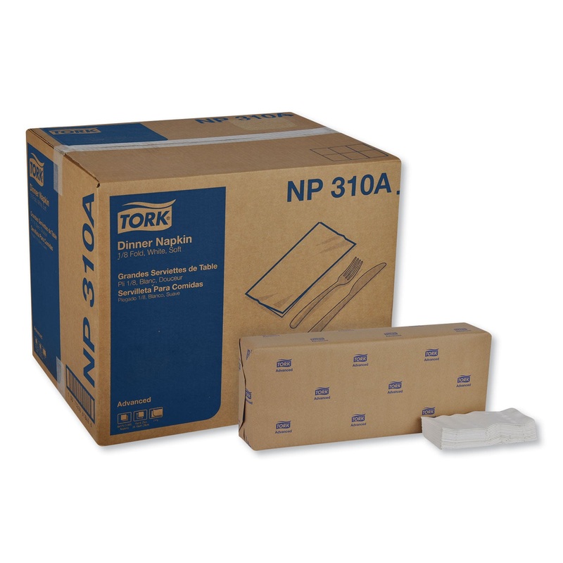 ADVANCED DINNER NAPKINS, 2 PLY, 15″ X 16.25″, 1/8 FOLD, WHITE, 375/PACKS, 8 PACKS/CARTON