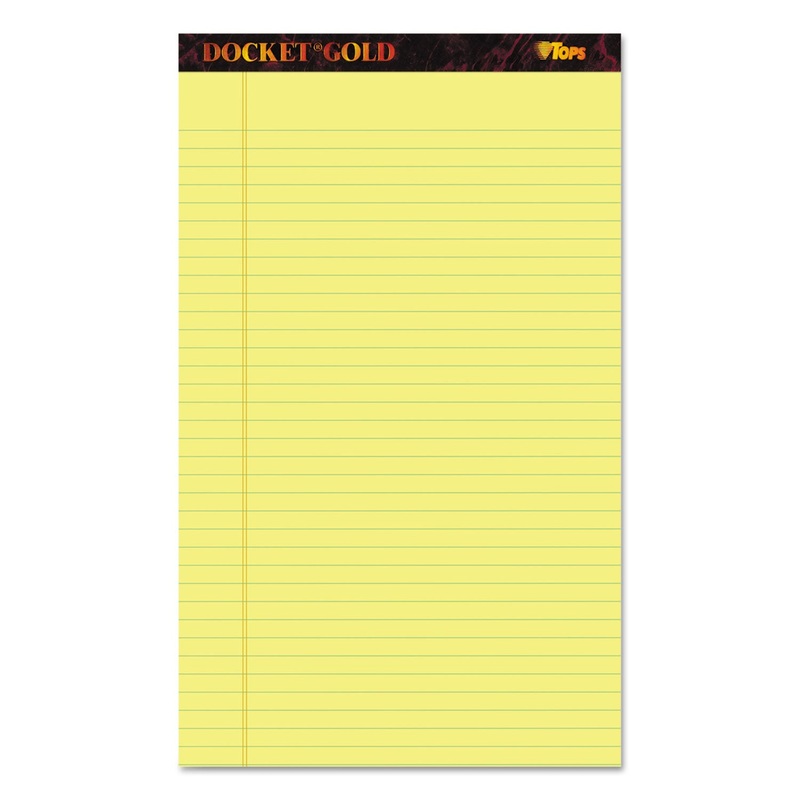 DOCKET GOLD RULED PERFORATED PADS, WIDE/LEGAL RULE, 8.5 X 14, CANARY, 50 SHEETS, 12/PACK