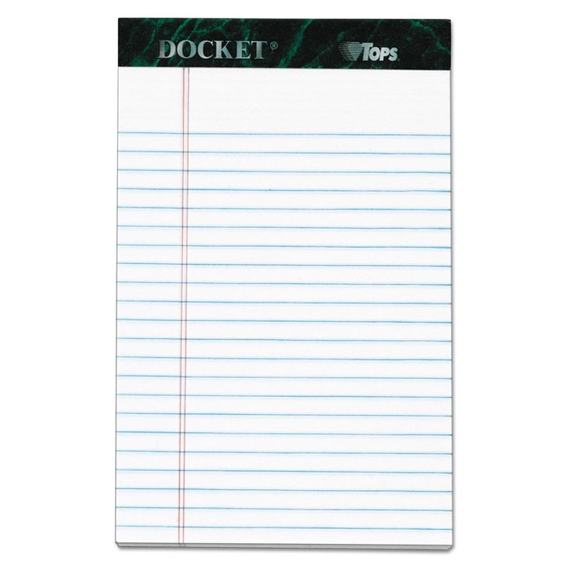 DOCKET RULED PERFORATED PADS, NARROW RULE, 5 X 8, WHITE, 50 SHEETS, 6/PACK