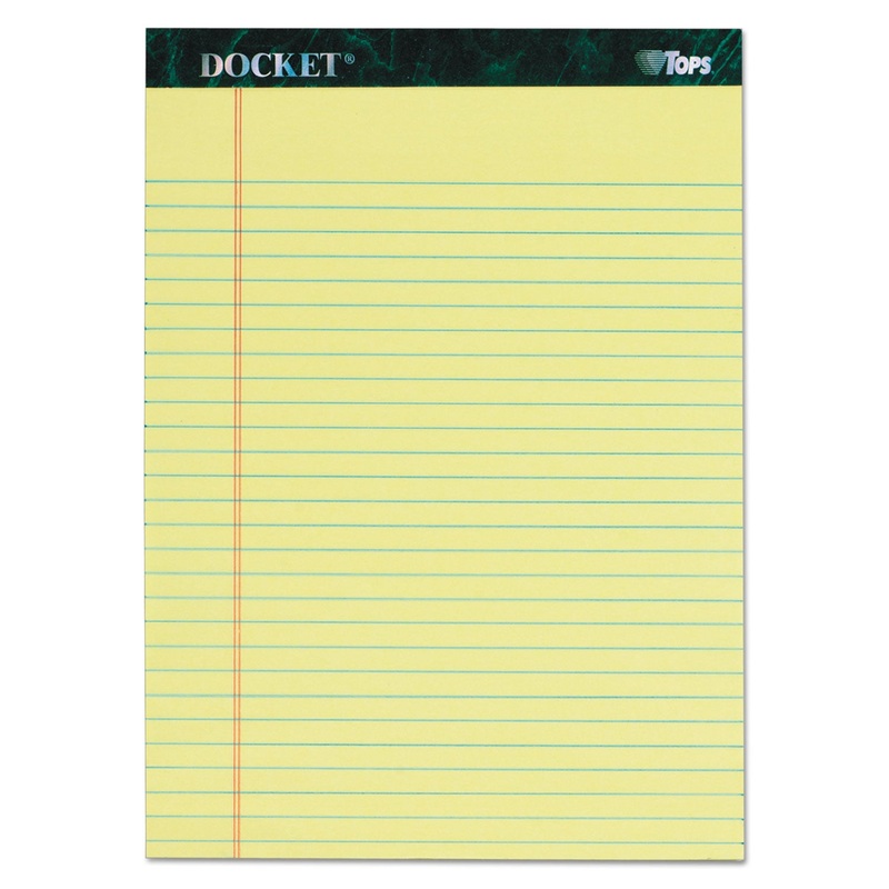 DOCKET RULED PERFORATED PADS, WIDE/LEGAL RULE, 8.5 X 11.75, CANARY, 50 SHEETS, 6/PACK