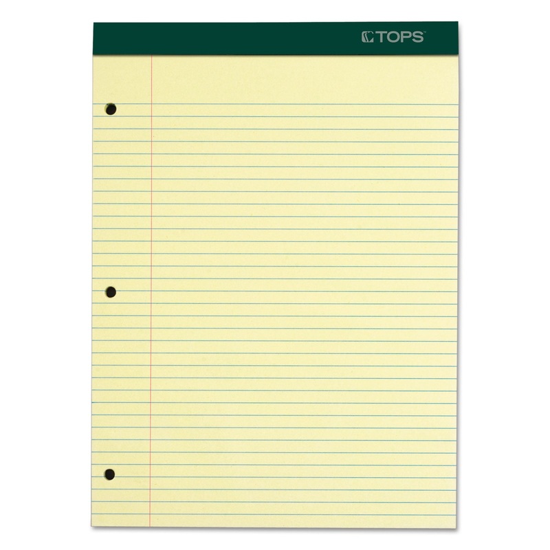 DOUBLE DOCKET RULED PADS, MEDIUM/COLLEGE RULE, 8.5 X 11.75, CANARY, 100 SHEETS
