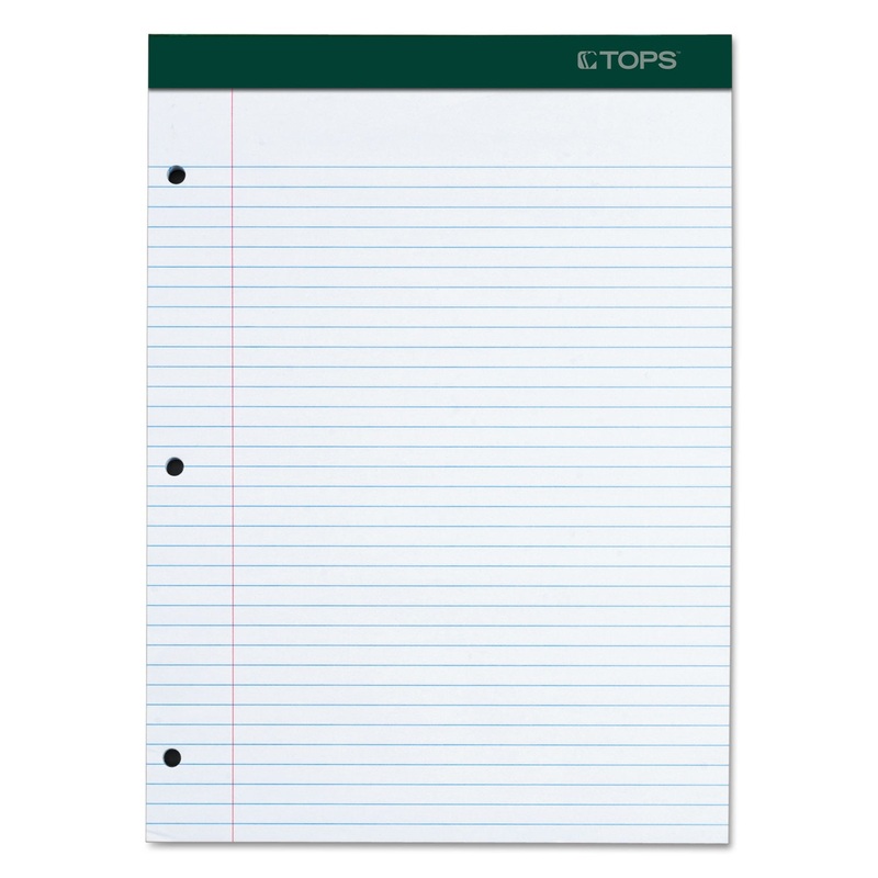 DOUBLE DOCKET RULED PADS, MEDIUM/COLLEGE RULE, 8.5 X 11.75, WHITE, 100 SHEETS