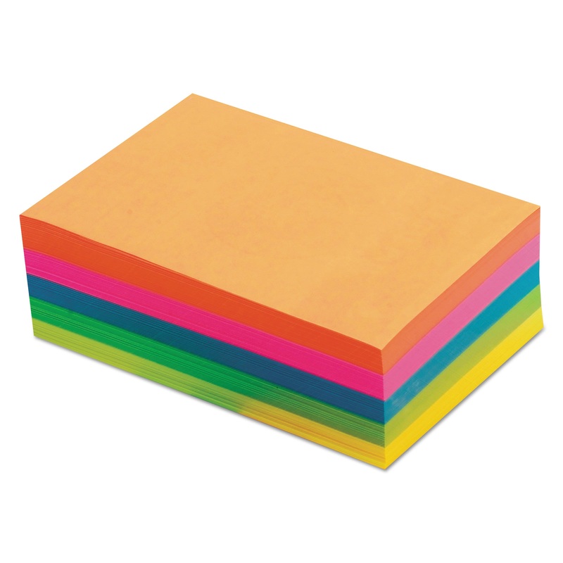 FLUORESCENT COLOR MEMO SHEETS, 4 X 6, UNRULED, ASSORTED COLORS, 500/PACK