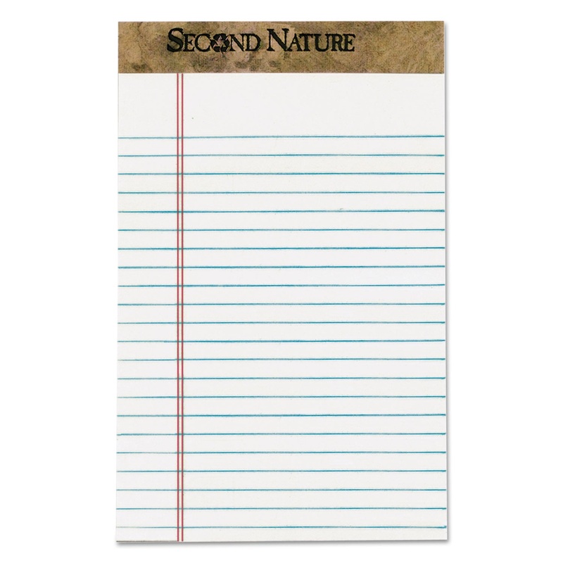 SECOND NATURE PREMIUM RECYCLED PADS, NARROW RULE, 5 X 8, WHITE, 50 SHEETS, DOZEN