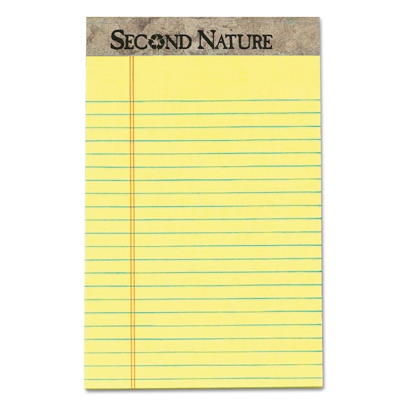SECOND NATURE RECYCLED RULED PADS, NARROW RULE, 5 X 8, CANARY, 50 SHEETS, DOZEN