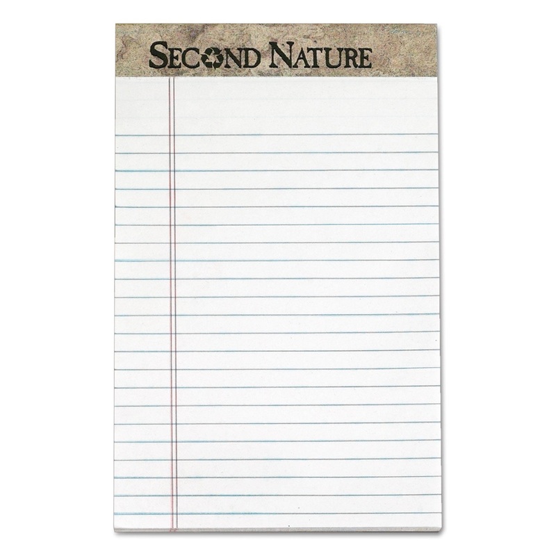 SECOND NATURE RECYCLED RULED PADS, NARROW RULE, 5 X 8, WHITE, 50 SHEETS, DOZEN