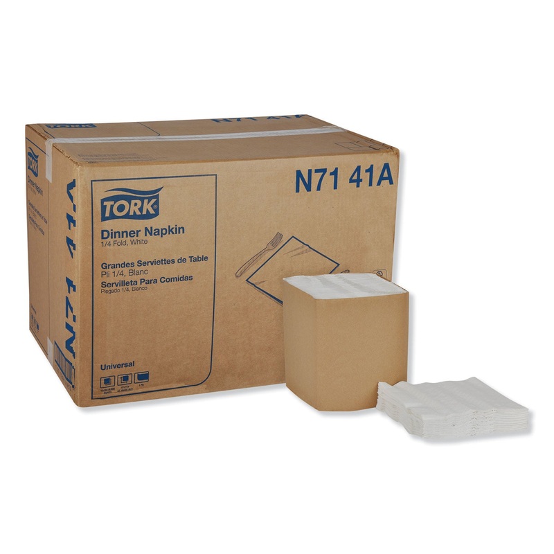UNIVERSAL DINNER NAPKINS, 1-PLY, 17″ X 17″, 1/4 FOLD, WHITE, 4008/CARTON