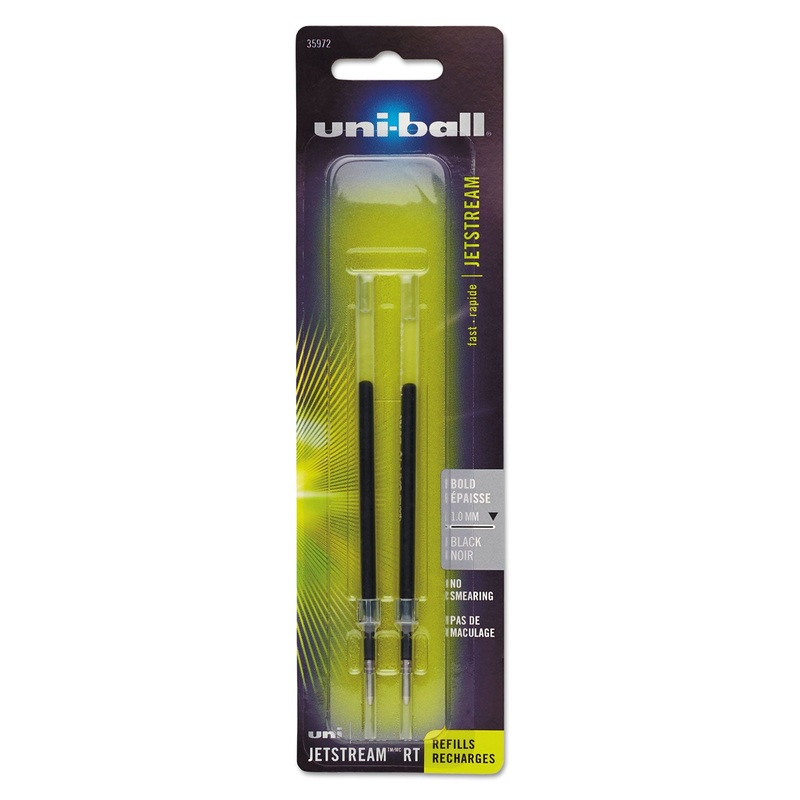 REFILL FOR UNI-BALL JETSTREAM RT PENS, BOLD POINT, BLACK INK, 2/PACK