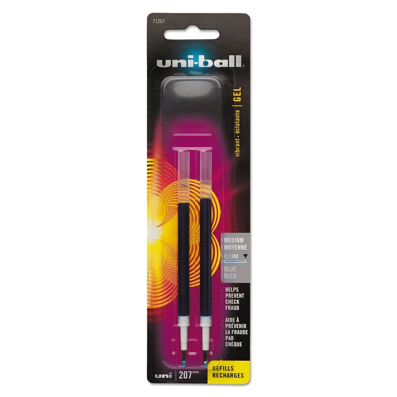 REFILL FOR UNI-BALL SIGNO GEL 207 PENS, MEDIUM POINT, BLUE INK, 2/PACK