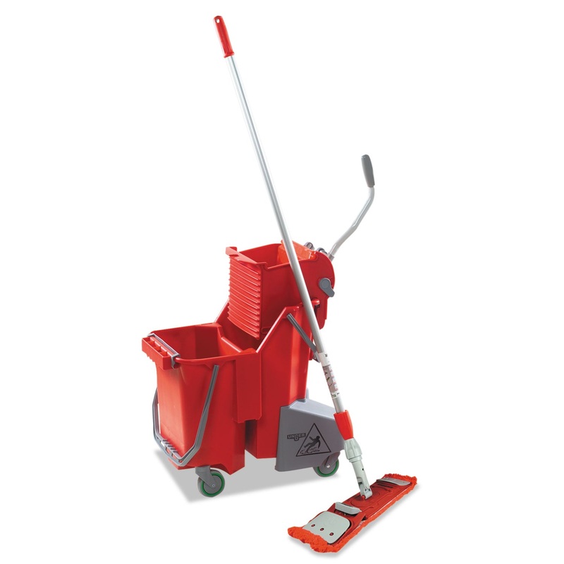 Side-Press Restroom Mop Dual Bucket Floorpack, 8gal, Plastic, Red