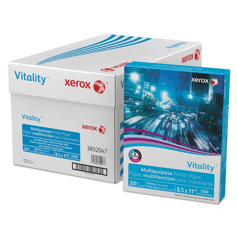 VITALITY MULTIPURPOSE PRINT PAPER, 92 BRIGHT, 20LB, 8.5 X 11, WHITE, 500 SHEETS/REAM, 10 REAMS/CARTON