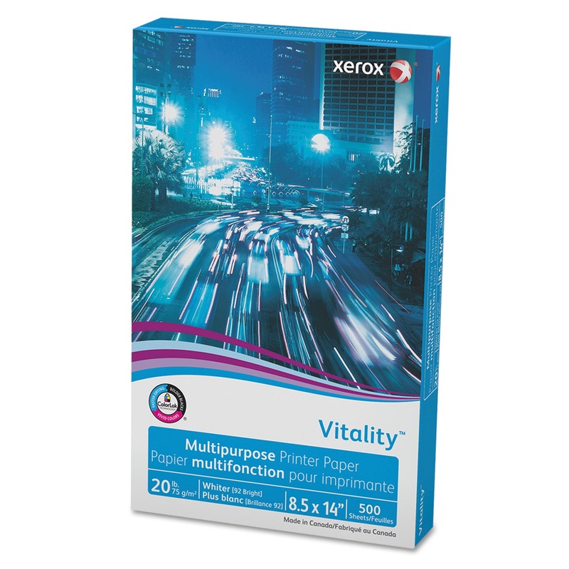 VITALITY MULTIPURPOSE PRINT PAPER, 92 BRIGHT, 20LB, 8.5 X 14, WHITE, 500/REAM
