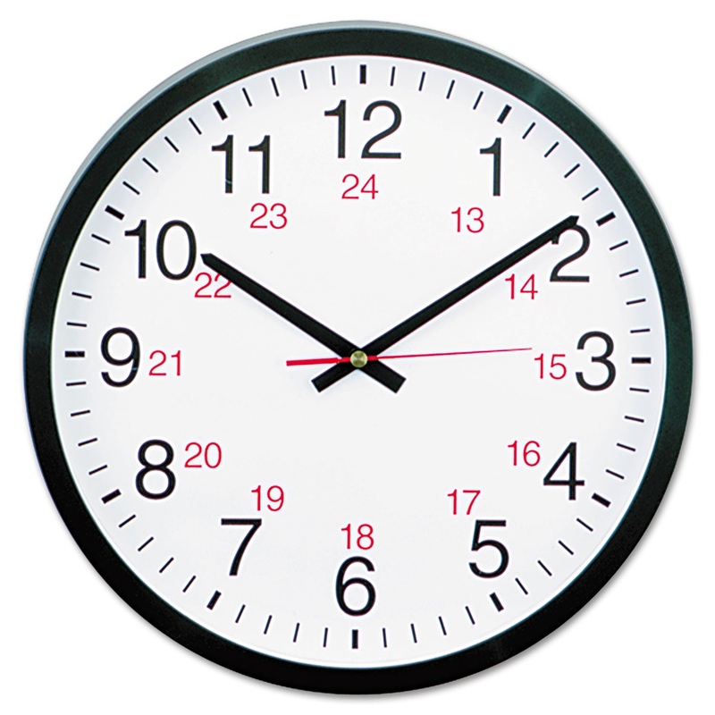 24-HOUR ROUND WALL CLOCK, 12.63″ OVERALL DIAMETER, BLACK CASE, 1 AA (SOLD SEPARATELY)