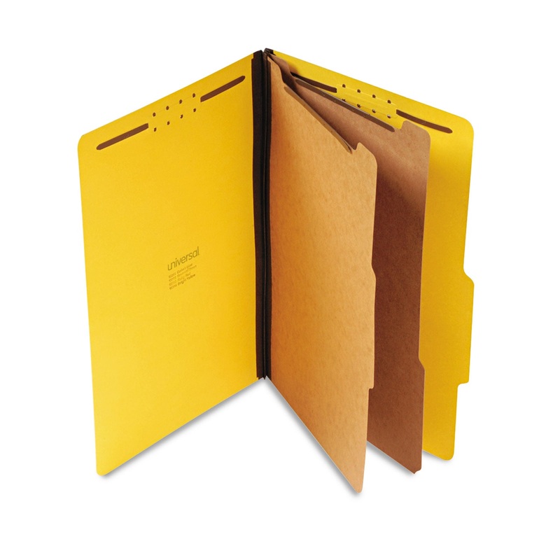 BRIGHT COLORED PRESSBOARD CLASSIFICATION FOLDERS, 2 DIVIDERS, LEGAL SIZE, YELLOW, 10/BOX