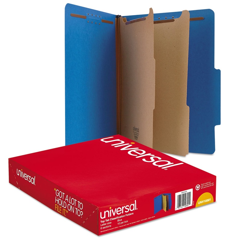 BRIGHT COLORED PRESSBOARD CLASSIFICATION FOLDERS, 2 DIVIDERS, LETTER SIZE, COBALT BLUE COVER, 10/BOX