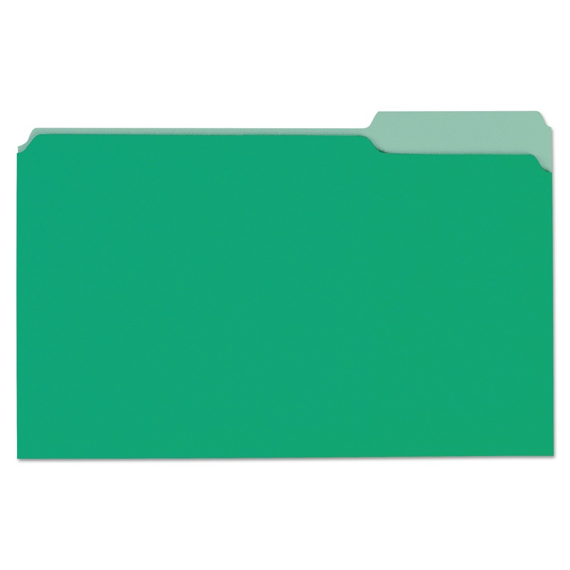 DELUXE COLORED TOP TAB FILE FOLDERS, 1/3-CUT TABS, LEGAL SIZE, BRIGHT GREEN/LIGHT GREEN, 100/BOX